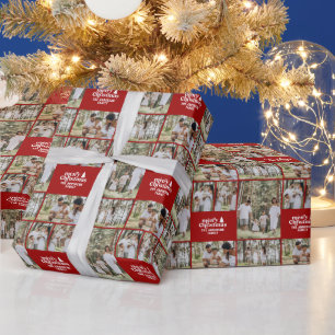 retro Kerstmis fotocollage modern rood Cadeaupapier