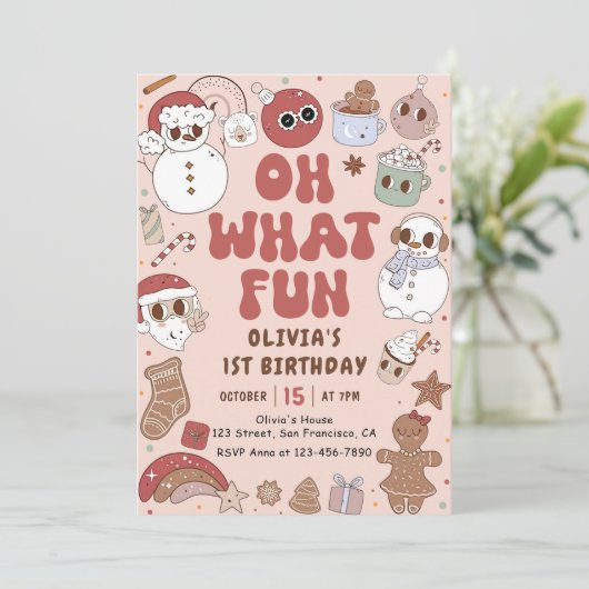 Retro Kerstmis Hippie Santa 1e Verjaardag Kaart (Staand voorkant)