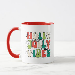 Retro Kerstmis "Holly Jolly Vibes" Citaat koffie Mok