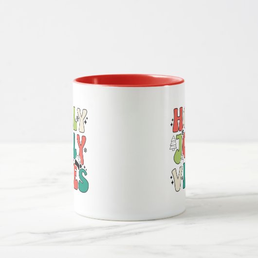 Retro Kerstmis "Holly Jolly Vibes" Citaat koffie Mok (Midden)