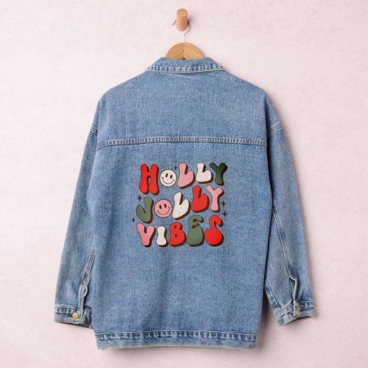 Retro Kerstmis Holly Jolly Vibes Trendy Feestdagen Denim Jacket (Hangar)
