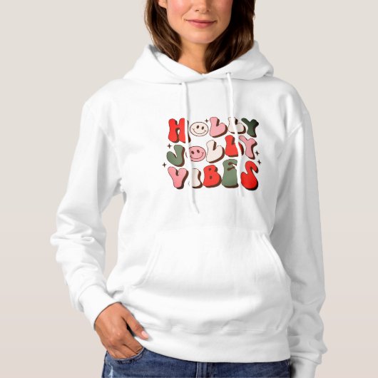 Retro Kerstmis Holly Jolly Vibes Trendy Feestdagen Hoodie (Voorkant)
