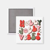 Retro Kerstmis Holly Jolly Vibes Trendy Feestdagen Magneet (Voorkant / Achterkant)