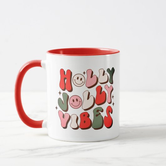 Retro Kerstmis Holly Jolly Vibes Trendy Feestdagen Mok (Links)