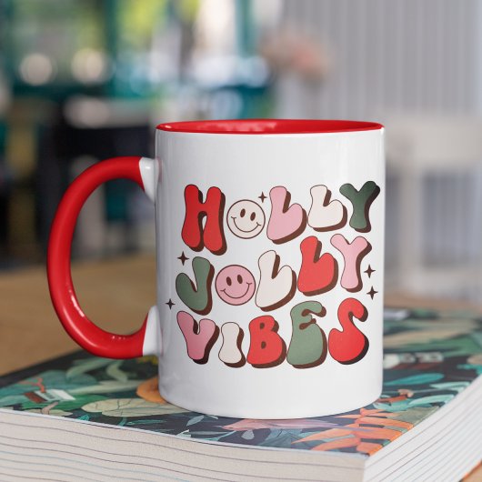 Retro Kerstmis Holly Jolly Vibes Trendy Feestdagen Mok