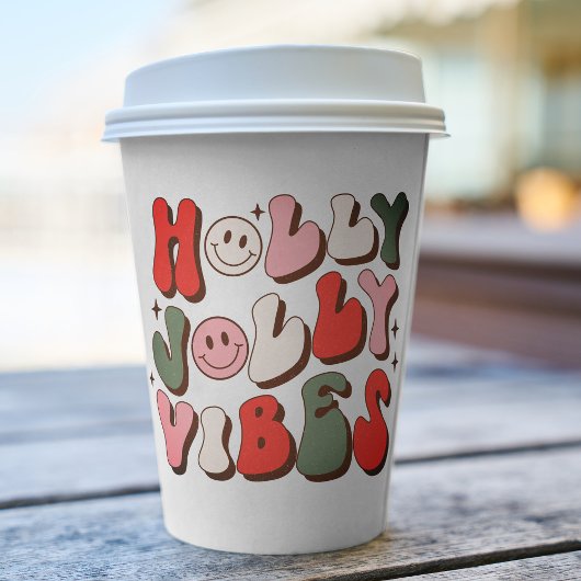 Retro Kerstmis Holly Jolly Vibes Trendy Feestdagen Papieren Bekers