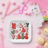 Retro Kerstmis Holly Jolly Vibes Trendy Feestdagen Papieren Bordje (Feest)