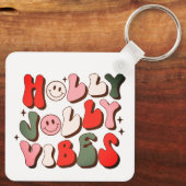 Retro Kerstmis Holly Jolly Vibes Trendy Feestdagen Sleutelhanger (Achterkant)