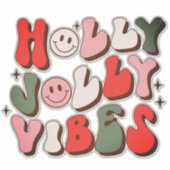 Retro Kerstmis Holly Jolly Vibes Trendy Feestdagen Sticker (Voorkant)