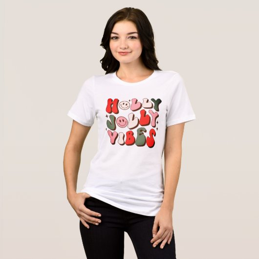 Retro Kerstmis Holly Jolly Vibes Trendy Feestdagen Tri-Blend Shirt (Voorkant volledig)