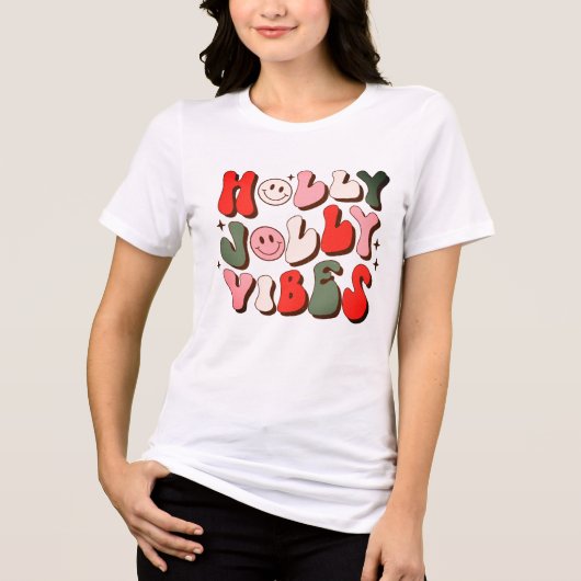 Retro Kerstmis Holly Jolly Vibes Trendy Feestdagen Tri-Blend Shirt (Voorkant)