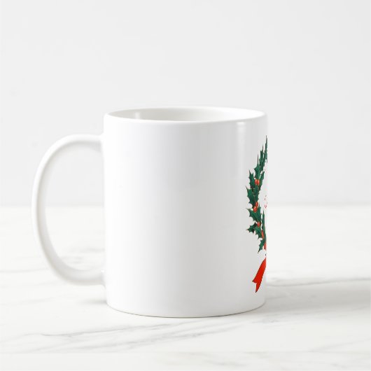 Retro Kerstmis Holly Wreator met Initialen Holiday Koffiemok (Links)