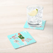 Retro Kerstmis in juli Beverage Coaster Vierkante Kartonnen Onderzetter (Insitu)