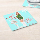 Retro Kerstmis in juli Beverage Coaster Vierkante Kartonnen Onderzetter (Schuin)