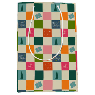 Retro Kerstmis Inpakpapier Merry and Bright Medium Cadeauzakje