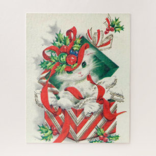 Retro Kerstmis  kattenborstel Legpuzzel