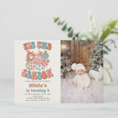 Retro Kerstmis Kerstman Verjaardag Foto Kaart (Staand voorkant)