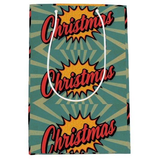 Retro Kerstmis Medium Cadeauzakje (Voorkant)