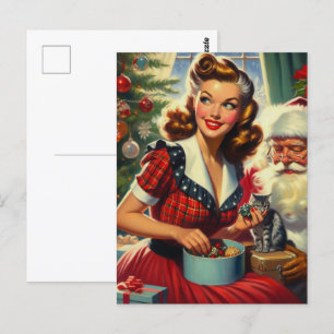Retro Kerstmis Meisje Briefkaart