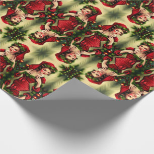 Retro Kerstmis meisje Roman Elf Classic Cadeaupapier