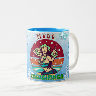 Retro Kerstmis, Mele Kalikimaka Hula Dancer Tweekleurige Koffiemok