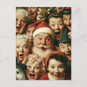 Retro Kerstmis Menigte met Kerstman Briefkaart