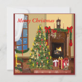 Retro Kerstmis met boomcadeaus in de open haard Kaart (Voorkant)
