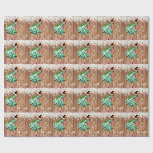 Retro Kerstmis Mistletoe Kisses Cadeaupapier (Vlak)