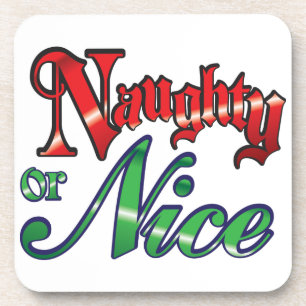 Retro Kerstmis, Naughty of Nice Red Green Letters Bier Onderzetter