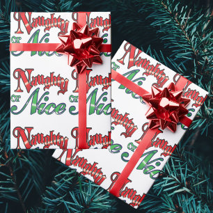 Retro Kerstmis, Naughty of Nice Red Green Letters Cadeaupapier