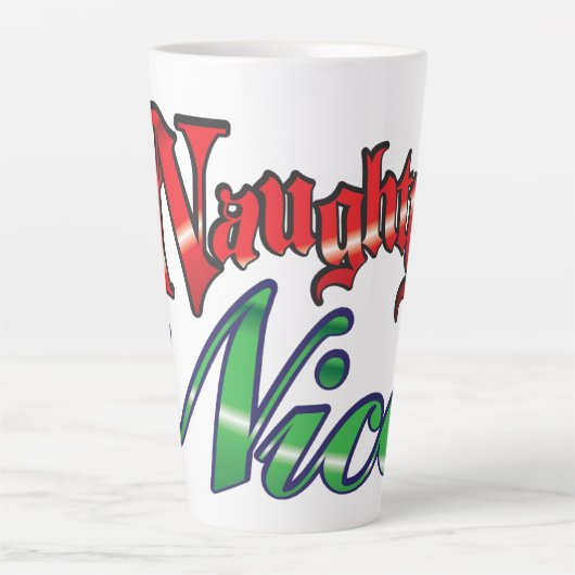 Retro Kerstmis, Naughty of Nice Red Green Letters Latte Mok (Voorkant)