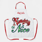 Retro Kerstmis, Naughty of Nice Red Green Letters Schort (Voorkant)