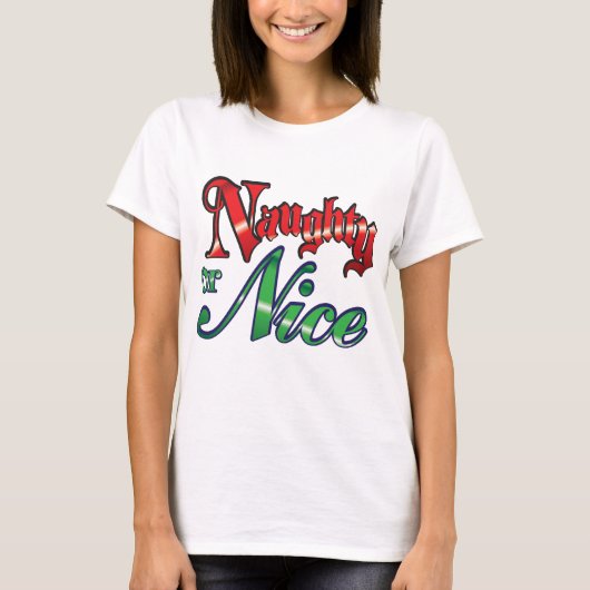 Retro Kerstmis, Naughty of Nice Red Green Letters T-shirt (Voorkant)