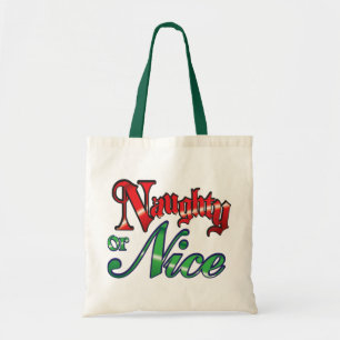 Retro Kerstmis, Naughty of Nice Red Green Letters Tote Bag