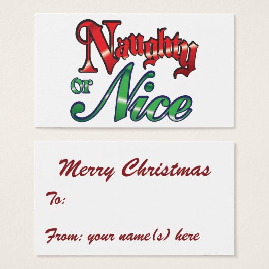 Retro Kerstmis, Naughty of Nice Red Green Letters Visitekaartje (Voorkant /achterkant)