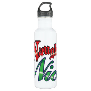 Retro Kerstmis, Naughty of Nice Red Green Letters Waterfles
