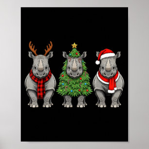 Retro Kerstmis Neushoorn Kerstman Rendier Safari D Poster