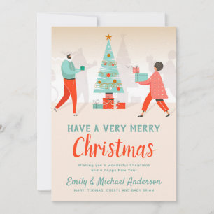 Retro Kerstmis Nieuwjaar Jaarlijkse Brief Digitaal Feestdagenkaart
