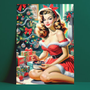 Retro kerstmis omhoog briefkaart