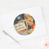 Retro kerstmis omhoog ronde sticker (Envelop)