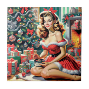 Retro kerstmis omhoog tegeltje
