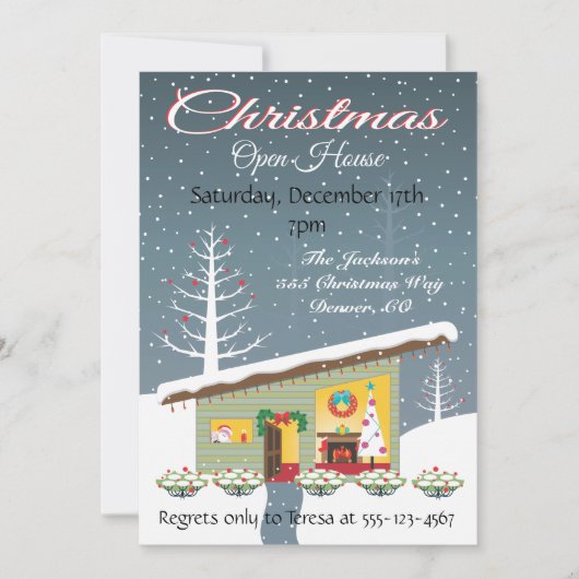 Retro Kerstmis Open House Uitnodigingen (Voorkant)