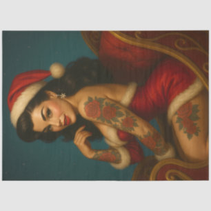 Retro Kerstmis Pin-Up in rode slee • Retro Tissuepapier