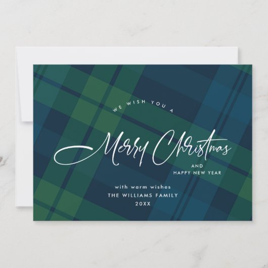 Retro Kerstmis Plaid Groen Blauw Groet Feestdagenkaart (Voorkant)