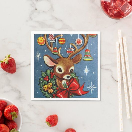 Retro Kerstmis rendier Party papieren servetten (Insitu)