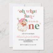 Retro Kerstmis roze kerstman eerste verjaardag Kaart (Voorkant)