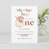 Retro Kerstmis roze kerstman eerste verjaardag Kaart (Staand voorkant)