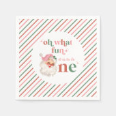 Retro Kerstmis roze Kerstman Eerste Verjaardag Servet (Voorkant)