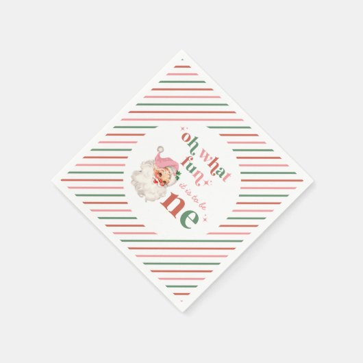 Retro Kerstmis roze Kerstman Eerste Verjaardag Servet (Hoek)