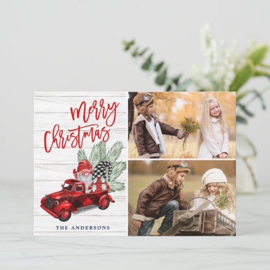 Retro Kerstmis Rustic 2 PHOTO Greep Feestdagenkaart (Staand voorkant)